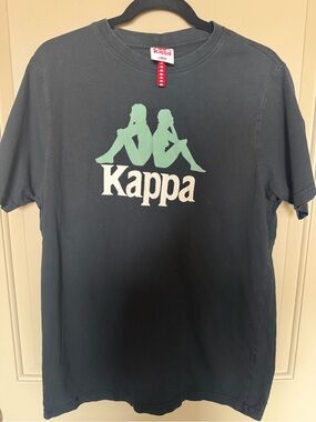Kappa - Women’s Black Tee with Mint/White Logo - Size Large